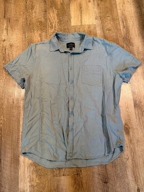 Lucky Brand Light Green Short-Sleeve Button-Down Linen Blend Men Shirt Large